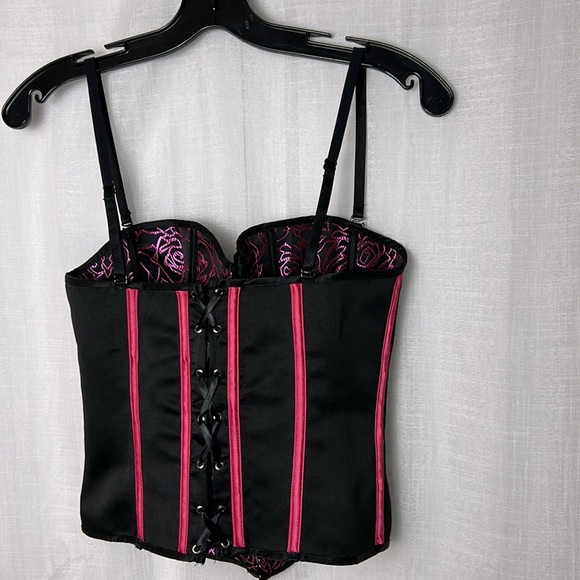 Corset,bustier,boudoir, pink & black,lace up,hook & eye, sexy,PTP 15” ,so 30-34 - Picture 7 of 14